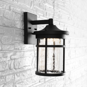 Campo Outdoor Wall Lantern Crackled Glass/Metal Integrated LED Wall Sconce - JONATHAN Y